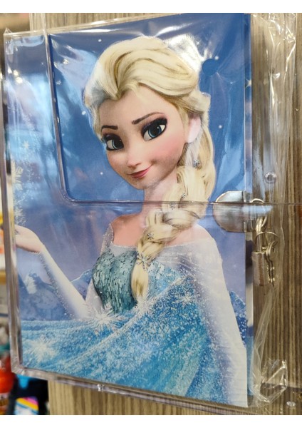 Ciltli Sert Kapak Kilitli Ajanda Günlük Çok Amaçlı Çizgili Defter Elsa Figürlü