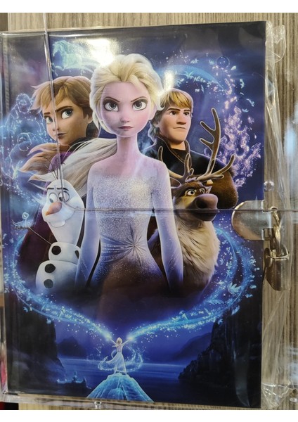 Ciltli Sert Kapak Kilitli Ajanda Günlük Çok Amaçlı Çizgili Defter Elsa Figürlü