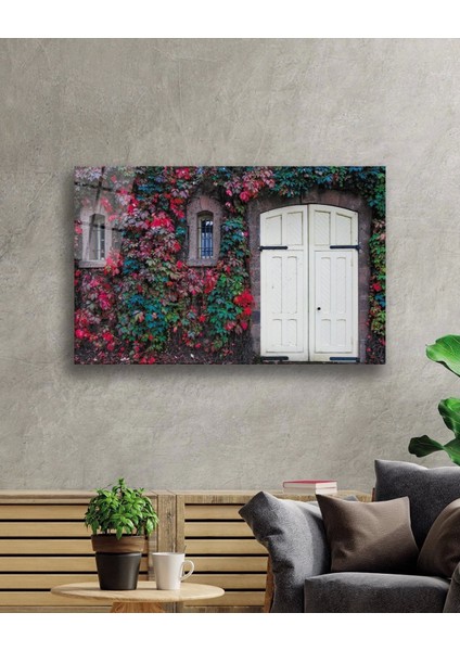 - Sarmaşıklı Duvar Ahşap Kapı Cam Tablo