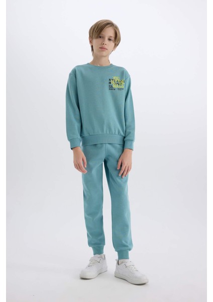 Erkek Çocuk 2'li Takım Baskılı Sweatshirt Beli Paçası Lastikli Eşofman Altı D5223A8NS