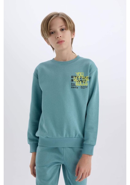 Erkek Çocuk 2'li Takım Baskılı Sweatshirt Beli Paçası Lastikli Eşofman Altı D5223A8NS