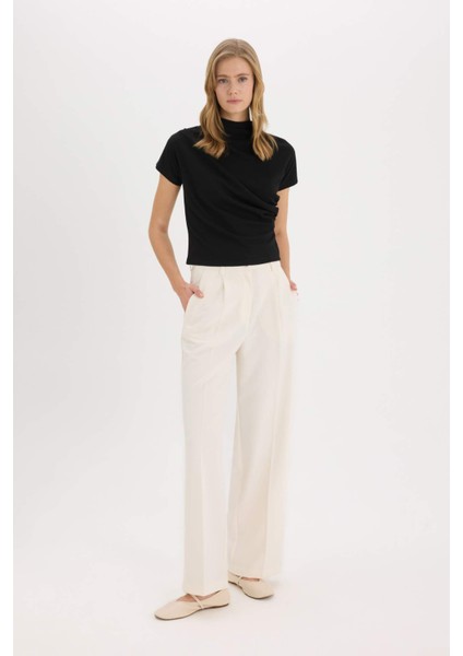Slim Fit Dar Kesim Bisiklet Yaka Ribana Kısa Kollu Tişört E5905AX25SP