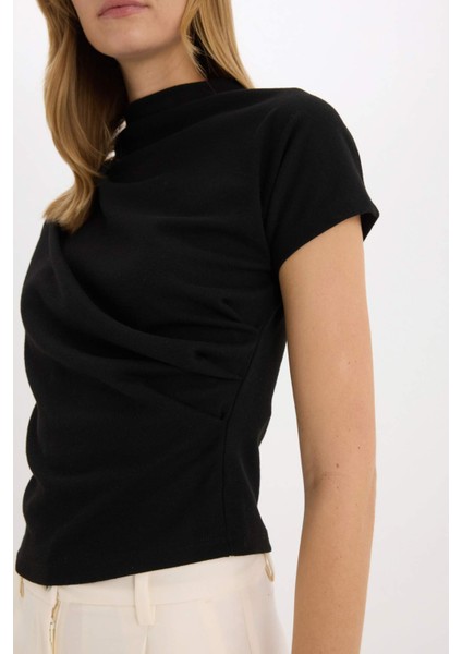 Slim Fit Dar Kesim Bisiklet Yaka Ribana Kısa Kollu Tişört E5905AX25SP