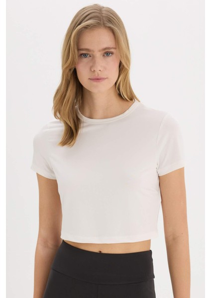 fit Crop Top Bisiklet Yaka Basic Düz Sporcu Kısa Kollu TIŞÖRT D7295AX25SP