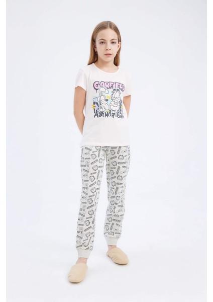 Kız Çocuk Garfield Pijama Takımı Kısa Kollu Üst Beli Lastikli Uzun Alt E2223A825SM