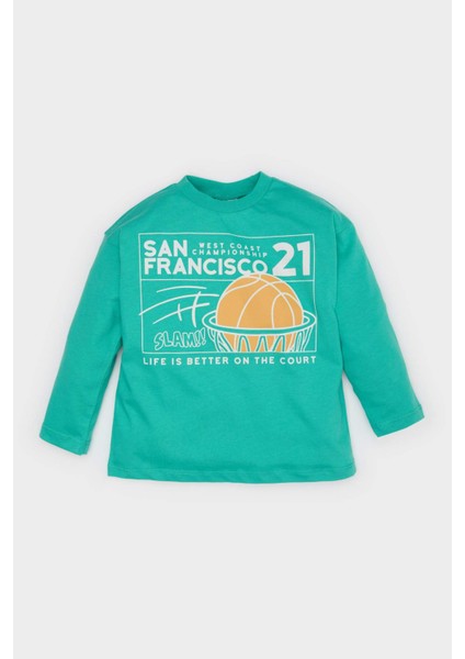 Erkek Bebek Bisiklet Yaka Spor Baskılı Uzun Kollu Tişört E3671A525SP