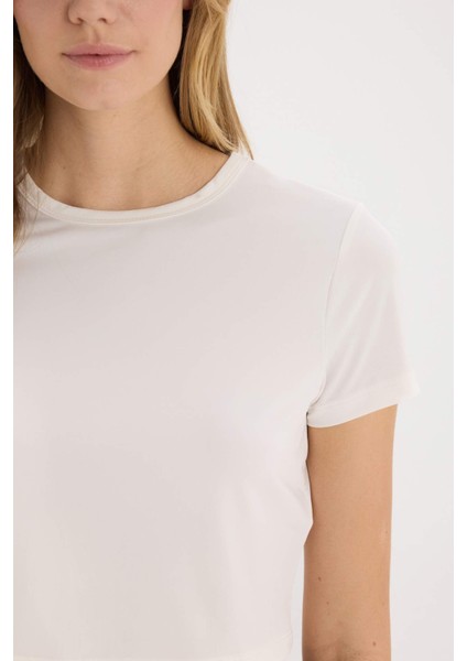 fit Crop Top Bisiklet Yaka Basic Düz Sporcu Kısa Kollu TIŞÖRT D7295AX25SP