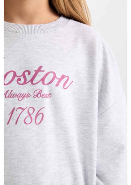 Kız Çocuk 2'li Takım Baskılı Sweatshirt Beli Lastikli Eşofman Altı D6452A8NS