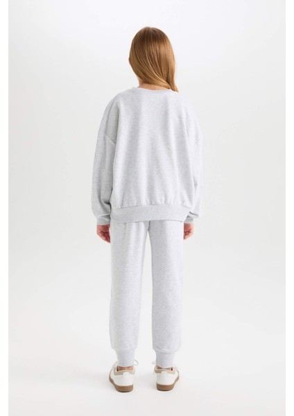 Kız Çocuk 2'li Takım Baskılı Sweatshirt Beli Lastikli Eşofman Altı D6452A8NS