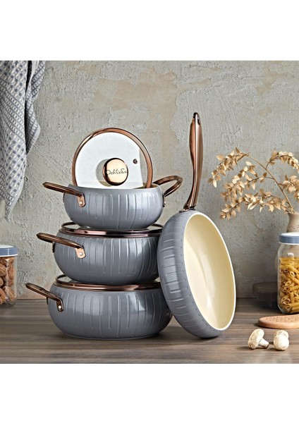 12001 - Allure - Pure Ceramıc - 7 Parça - Biogranit, Seramik, Set, Antrasit Gövde, Bakır Detay