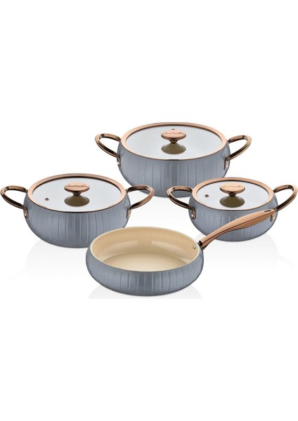 12001 - Allure - Pure Ceramıc - 7 Parça - Biogranit, Seramik, Set, Antrasit Gövde, Bakır Detay