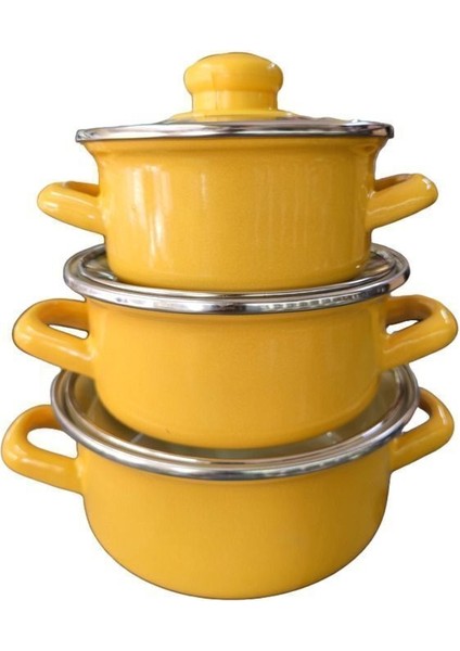 3'lü Tencere Seti ( 12CM- 14CM- 16CM ) Küçük Boy Sarı