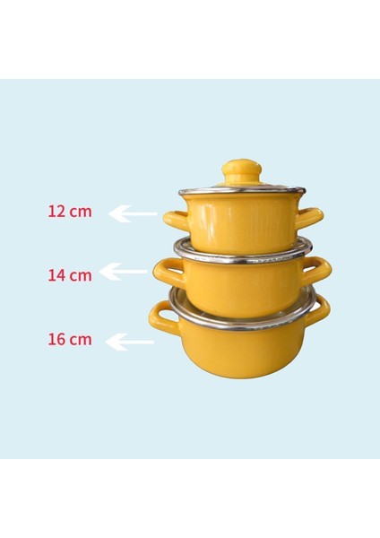 3'lü Tencere Seti ( 12CM- 14CM- 16CM ) Küçük Boy Sarı