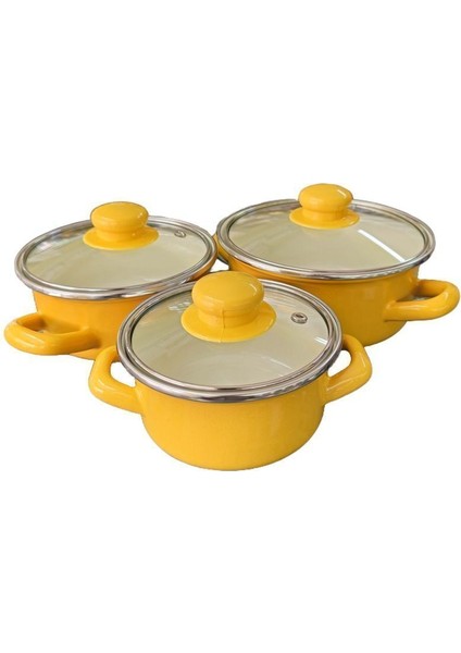 3'lü Tencere Seti ( 12CM- 14CM- 16CM ) Küçük Boy Sarı