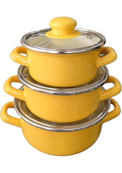 3'lü Tencere Seti ( 12CM- 14CM- 16CM ) Küçük Boy Sarı