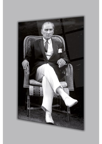 Mustafa Kemal Atatürk Portre Dikey Cam Tablo , Modern Ev Ofis Salon Duvar Dekoru Büyük Tablo ,hediyelik
