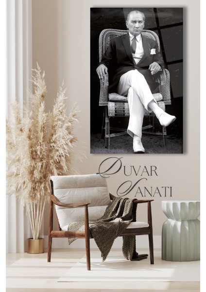 Mustafa Kemal Atatürk Portre Dikey Cam Tablo , Modern Ev Ofis Salon Duvar Dekoru Büyük Tablo ,hediyelik