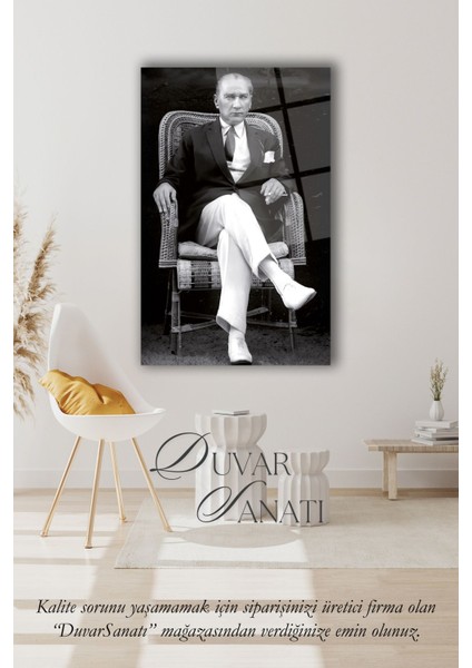 Mustafa Kemal Atatürk Portre Dikey Cam Tablo , Modern Ev Ofis Salon Duvar Dekoru Büyük Tablo ,hediyelik