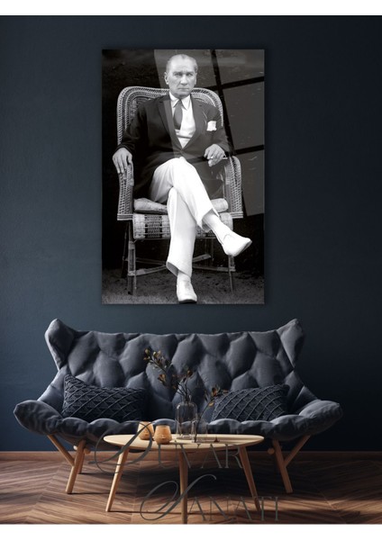 Mustafa Kemal Atatürk Portre Dikey Cam Tablo , Modern Ev Ofis Salon Duvar Dekoru Büyük Tablo ,hediyelik