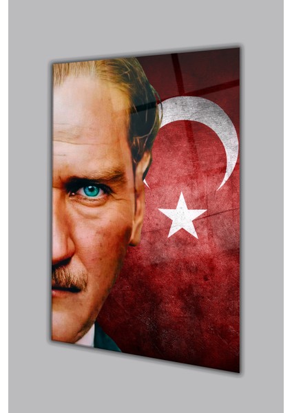 Atatürk Portre Türk Bayrağı Cam Tablo, " Vatanını En Çok Seven " Kurum Ofis Duvar Dekoru ,hediyelik fiyatları