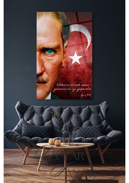 Atatürk Portre Türk Bayrağı Cam Tablo, " Vatanını En Çok Seven " Kurum Ofis Duvar Dekoru ,hediyelik modelleri