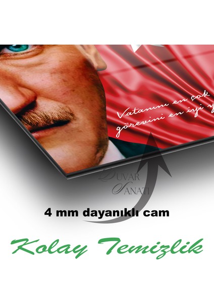 Atatürk Portre Türk Bayrağı Cam Tablo, " Vatanını En Çok Seven " Kurum Ofis Duvar Dekoru ,hediyelik