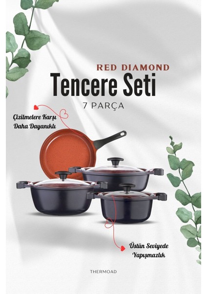 | Tencere Seti | Graneu Serisi | 7 Parça | Red Diamond