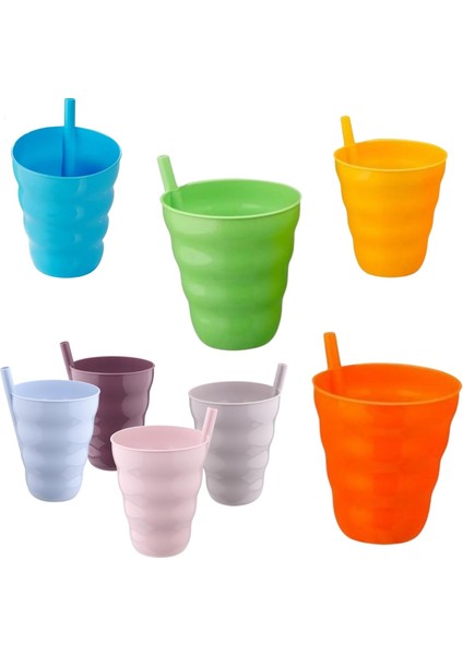 Renkli Pipetli Bardak Karışık Renkli Eğitici Damıtmaz Akıtmaz Plastik Fonksiyonel Pipetli Suluk Matara Pratik Portatif Bpa Free Sles Free 300ML