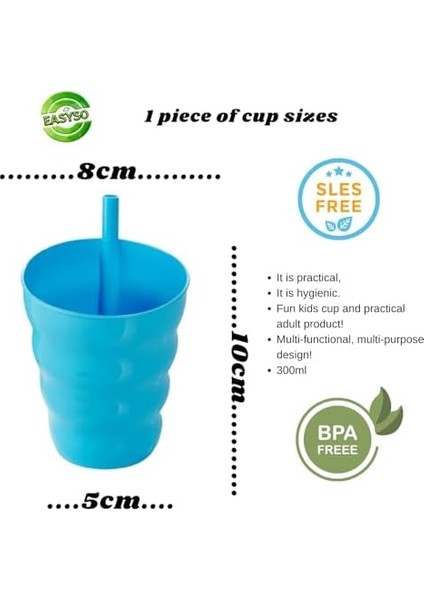 Renkli Pipetli Bardak Karışık Renkli Eğitici Damıtmaz Akıtmaz Plastik Fonksiyonel Pipetli Suluk Matara Pratik Portatif Bpa Free Sles Free 300ML
