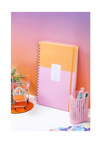 20X28 Spiralli Sert Kapak Lastikli Çizgili Not Defteri Pembe
