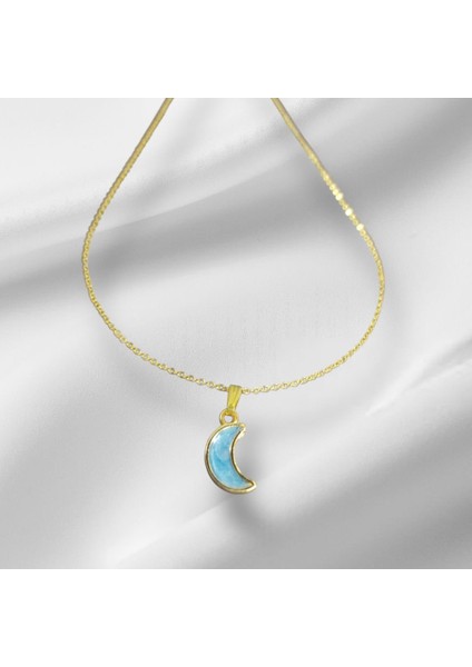 00030 Ay Parçası Mavi-Krem-Gold Renk Kolye Günlük Kolye fiyatları