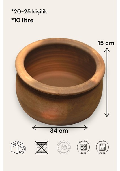 Doğal Toprak Battal Boy Güveç Tencere 20-25 Kişilik 10 Litre 34X15 cm (Kapaksız)
