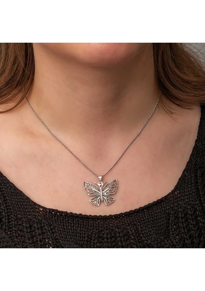 Gümüş Telkari Kelebek Kadın Kolye fiyatları