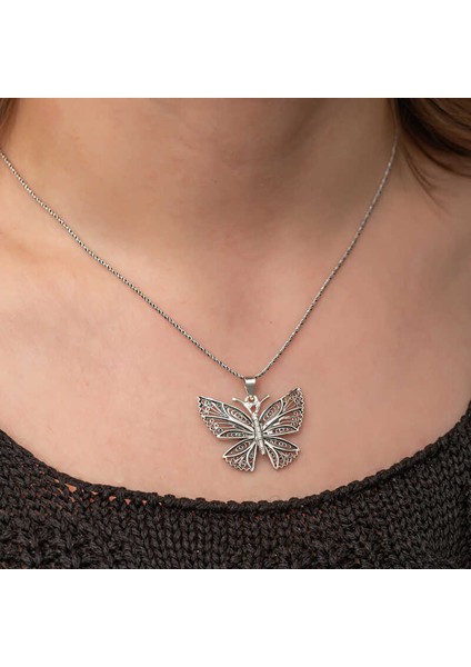 Gümüş Telkari Kelebek Kadın Kolye modelleri