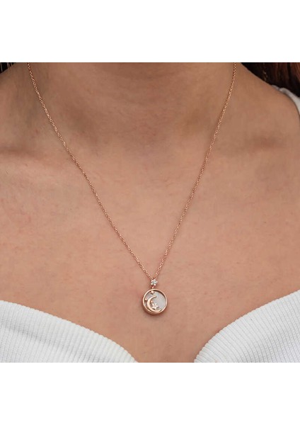 Gümüş Rose Sedef Taşlı Ay Yıldız Hilal Kadın Kolye fiyatları