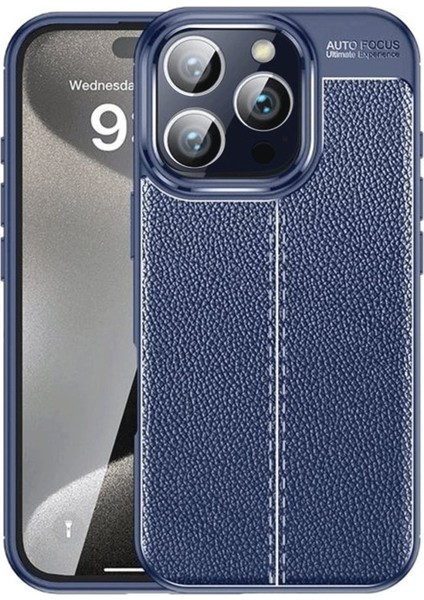 Apple iPhone 16 Pro Uyumlu Kılıf Deri Görünümlü Kamera Korumalı Karbon Leke Tutmaz Darbe Emici Kapak