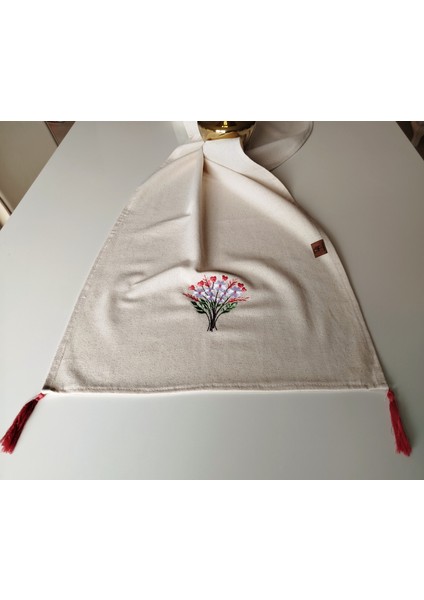 Buldan Ham Keten Püsküllü Otantik Yumuşacık Nakışlı 45X145 cm Runner modelleri