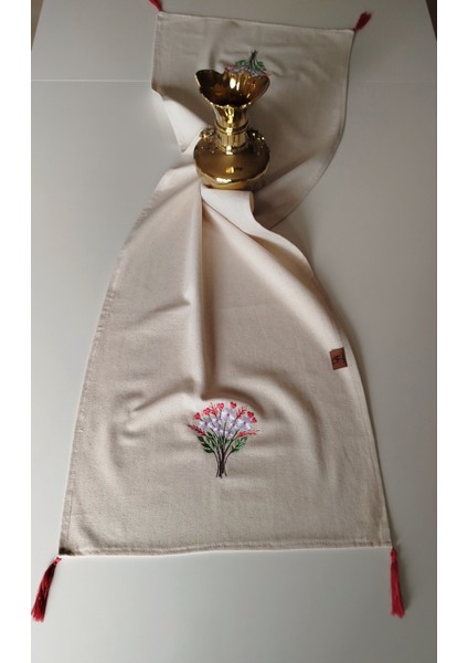 Buldan Ham Keten Püsküllü Otantik Yumuşacık Nakışlı 45X145 cm Runner indirimleri