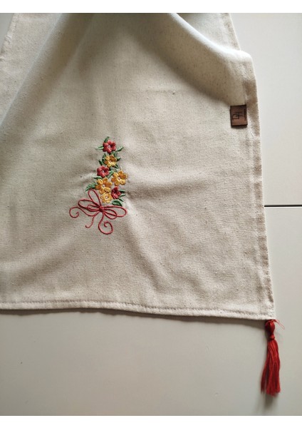 Buldan Ham Keten Püsküllü Otantik Yumuşacık Nakışlı 45X145 cm Runner modelleri