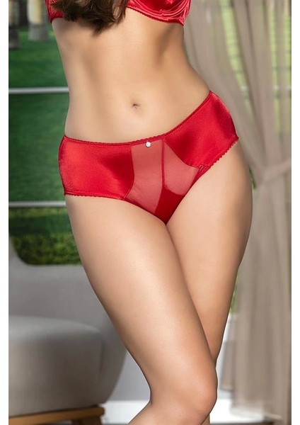 Saten Toparlayıcı Minimizer Sütyen ve Yüksek Bel Slip Külot Takım Kırmızı (BRF31521)