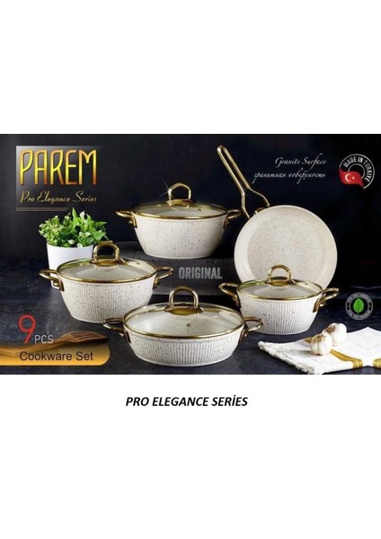 Casa Milano Krem Gold Granit Tencere Seti Gold Cam Kapak