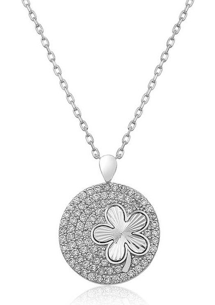 925 Ayar Gümüş Zirkon Taşlı Yonca Kadın Gümüş Kolye