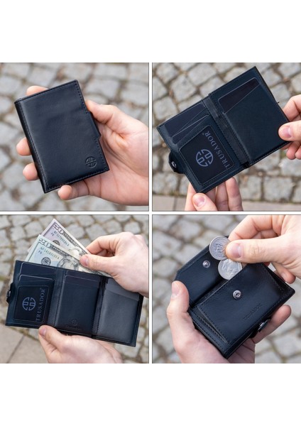 Toscana Siyah Bozuk Paralık Cepli Unisex Deri Rfid Korumalı Erkek Kadın Mini Cüzdan Hediye fırsatları