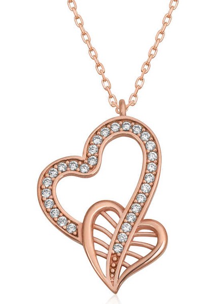 925 Ayar Gümüş Birleşmiş Kalpler Kadın Gümüş Kolye