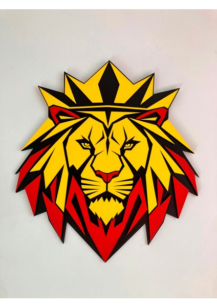 El Yapımı Geometrik Aslan Portresi - Hediyelik Dekoratif Duvar Tablosu Sarı Kırmızı 50X45 cm fırsatları