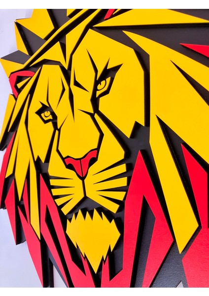 El Yapımı Geometrik Aslan Portresi - Hediyelik Dekoratif Duvar Tablosu Sarı Kırmızı 50X45 cm indirimleri