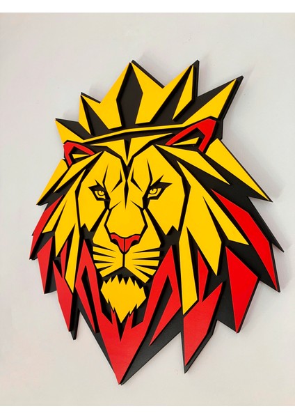 El Yapımı Geometrik Aslan Portresi - Hediyelik Dekoratif Duvar Tablosu Sarı Kırmızı 50X45 cm fiyatları