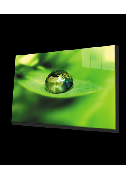 - Su Damlası Yeşil Yaprak Cam Tablo