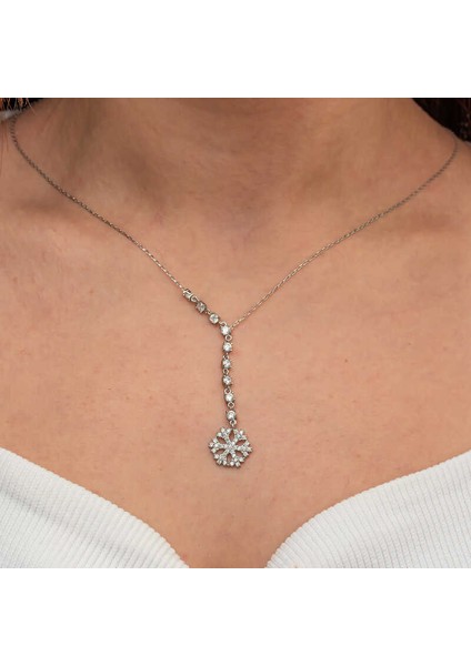 Gümüş Sıralı Zirkon Taşlı Kar Tanesi Kadın Kolye fiyatları