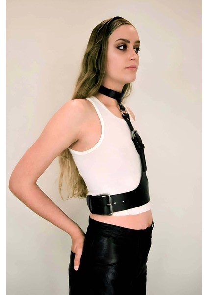 Boyun Bağlantılı Korse Kemer Harness, Kadın Deri Bel Kemeri - APFT1297